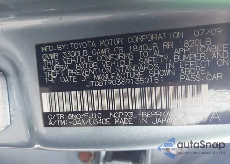 2009 Toyota Yaris from USA, damaged, VIN JTDBT903691352151